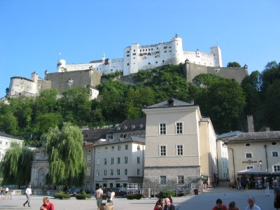That's Hohensalzburg Fortress at the top of the hill.